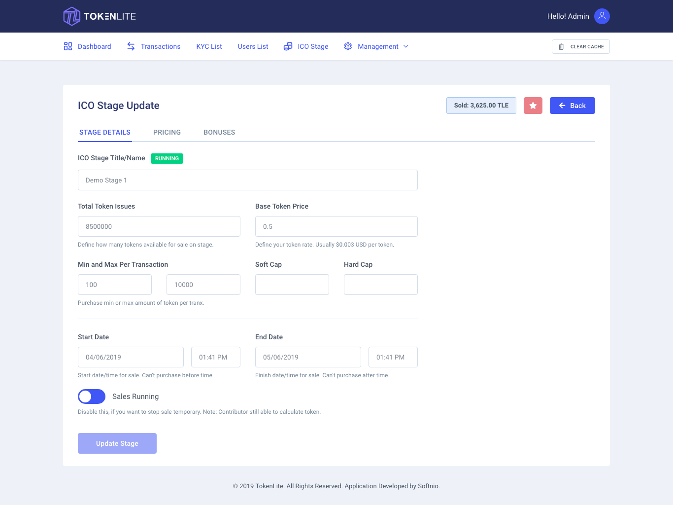 Stage Menu Stage Menu